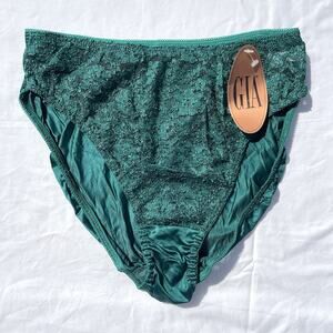 Vintage Gia High Cut Satin Lace Panties Womens Large 7 Green